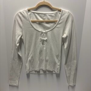 American Eagle White Ribbed Long Sleeve